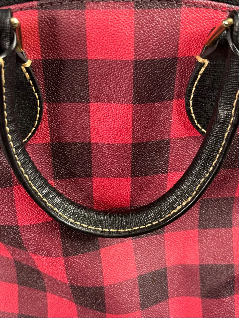 Red Buffalo Plaid Satchel with Black Leather Trim